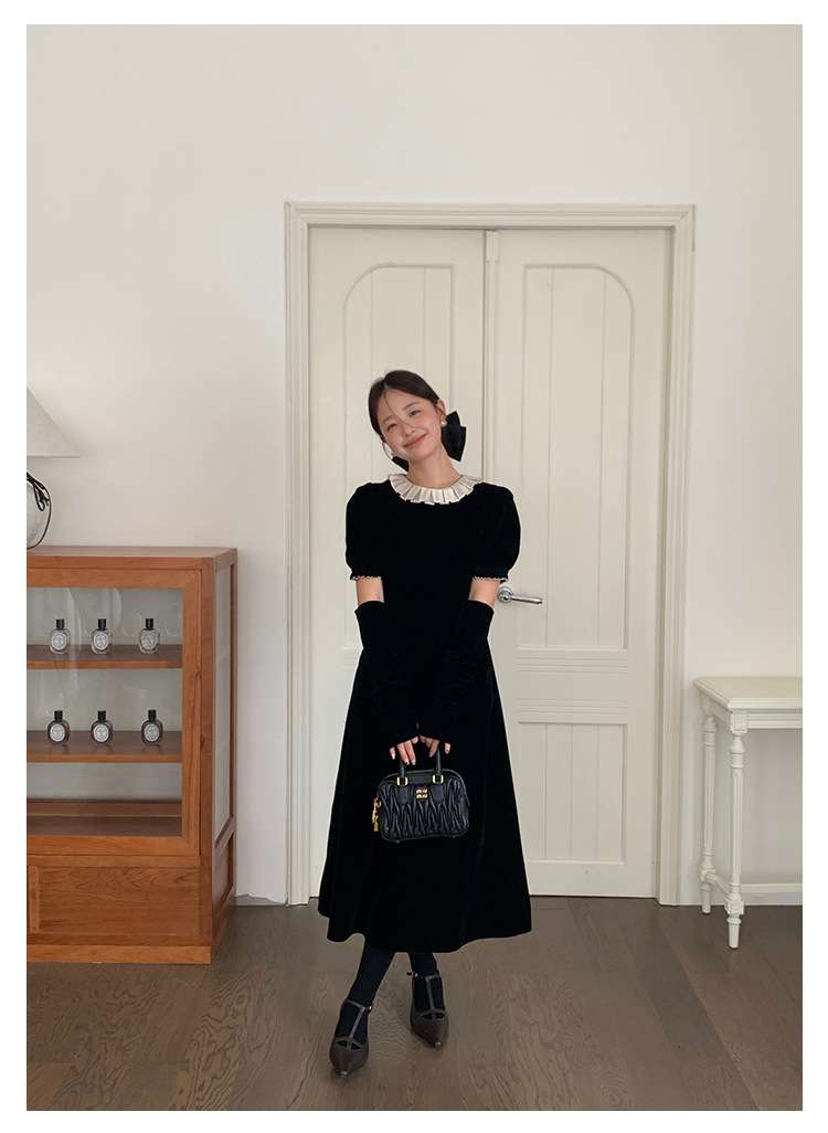 30代ファッション クラシカルフリルカラーワンピース