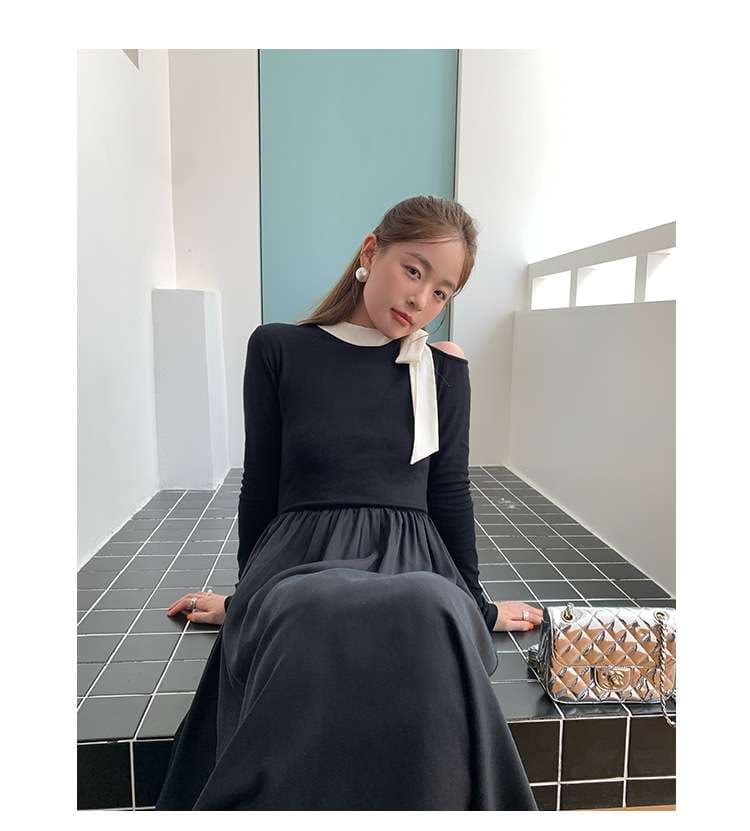 30代ファッション 優美なカットアウトデザインワンピース