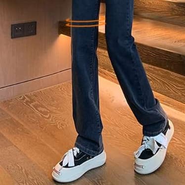 30代ファッション ハイウエストストレートデニムパンツ