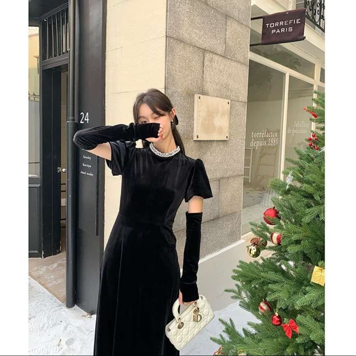 30代ファッション エレガントベルベットワンピース