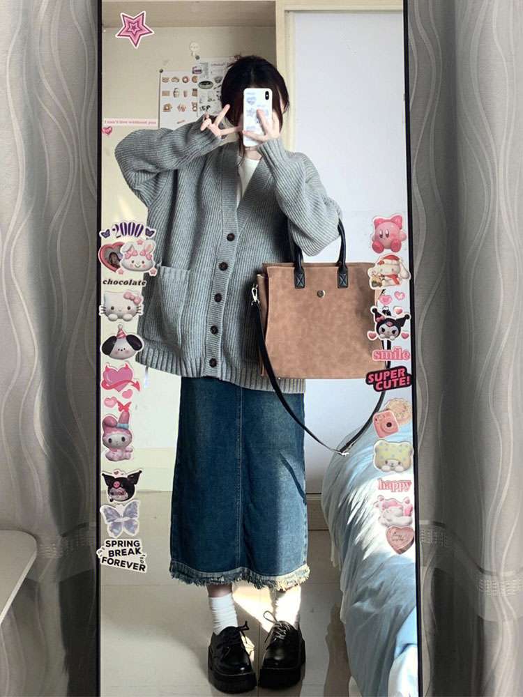 30代ファッション ヴィンテージ風デニムロングスカート