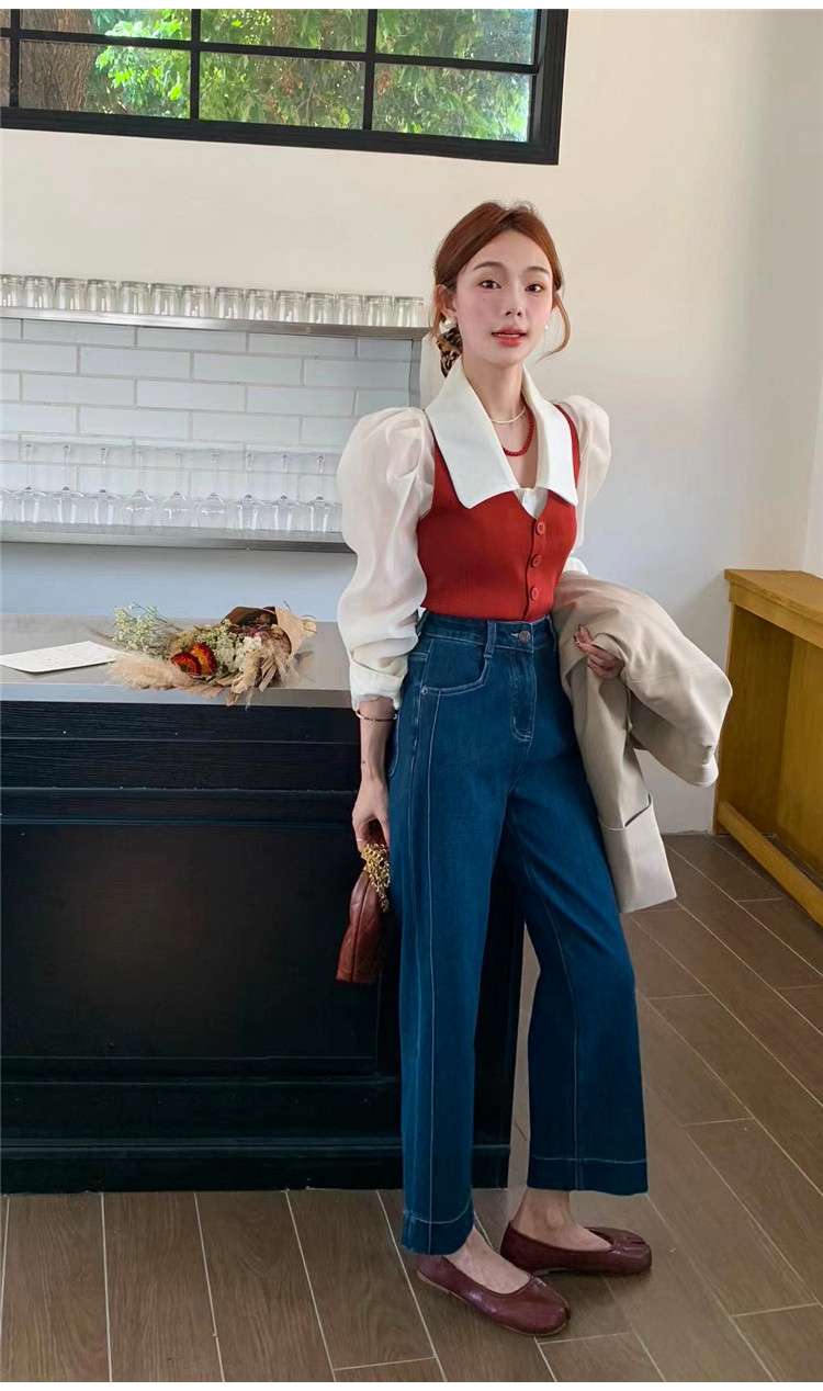 30代ファッション レトロ風ハイウエストワイドパンツ