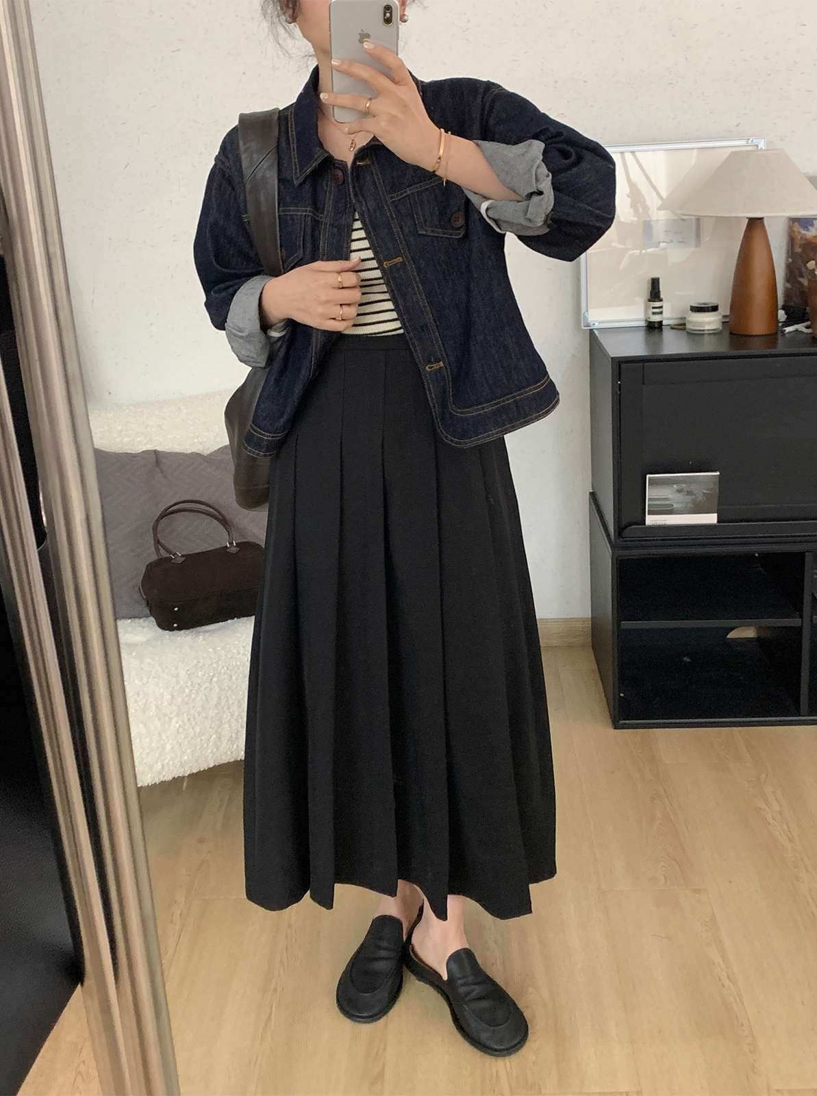 30代ファッション 上品プリーツロングスカート