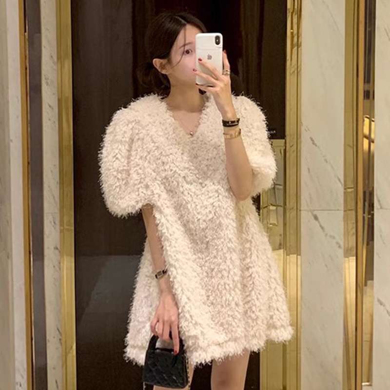 30代ファッション もこもこ冬のミニワンピース