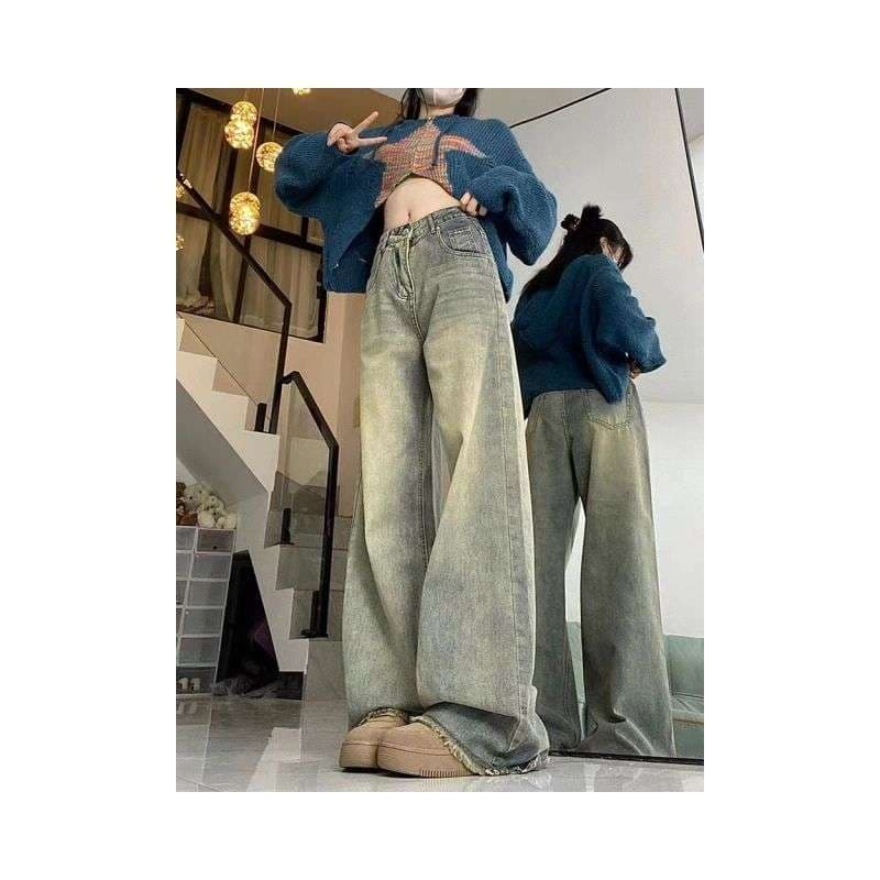 30代ファッション ゆったりワイドデニムパンツ
