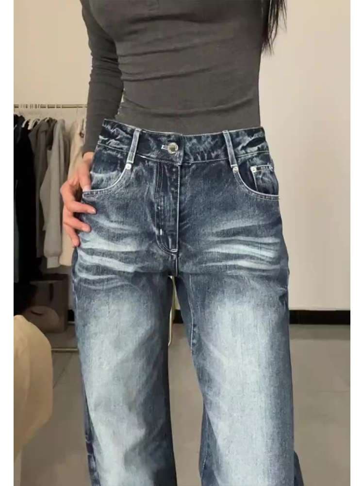 30代ファッション ルーズフィットワイドデニムパンツ