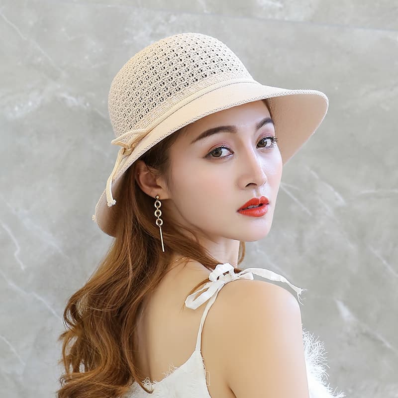 30代ファッション 帽子 涼やか編み目リゾート麦わら帽子