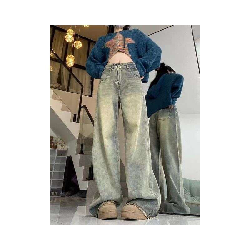 30代ファッション ゆったりワイドデニムパンツ