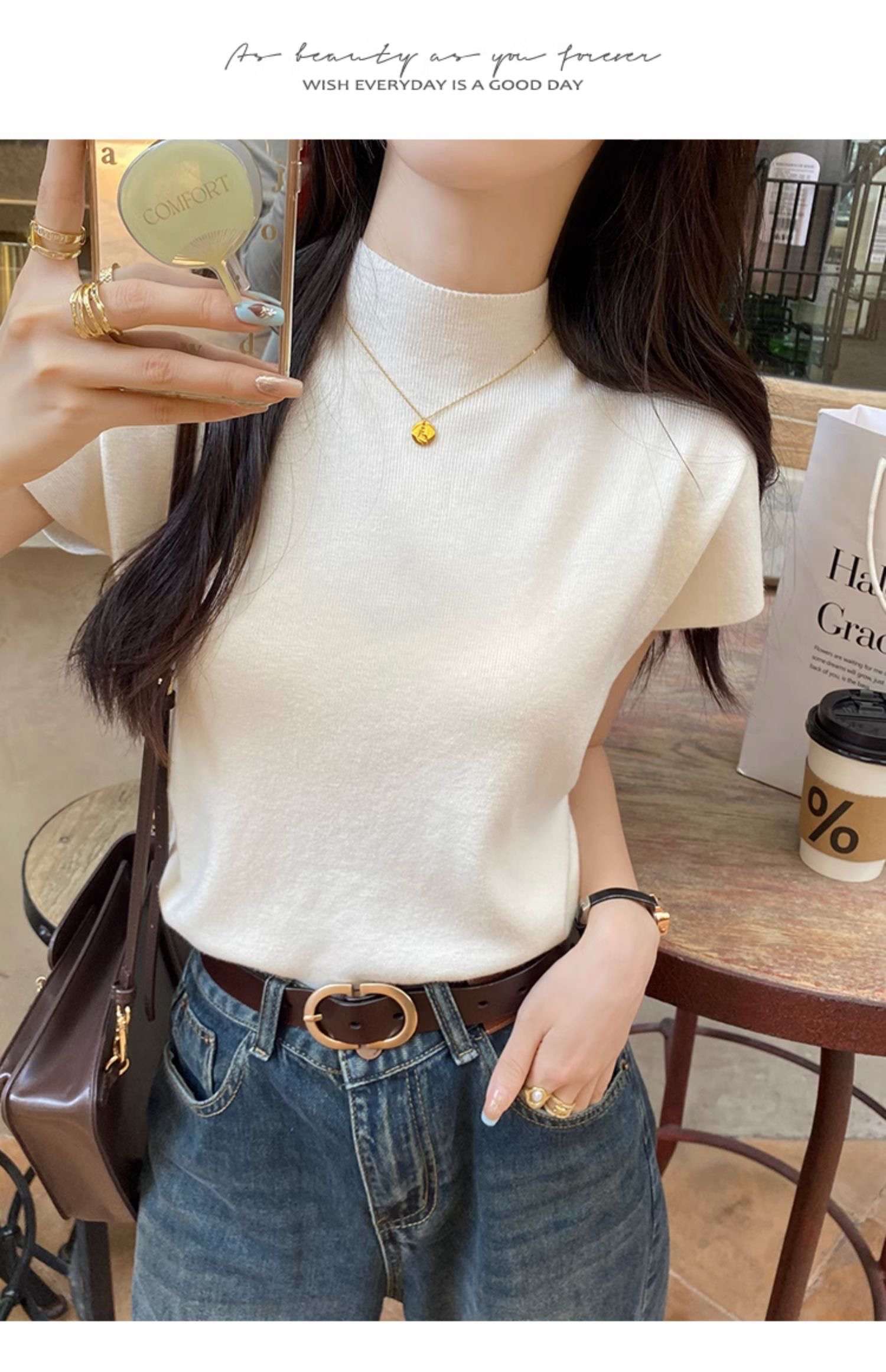 30代ファッション  シンプル上品ハイネックニット