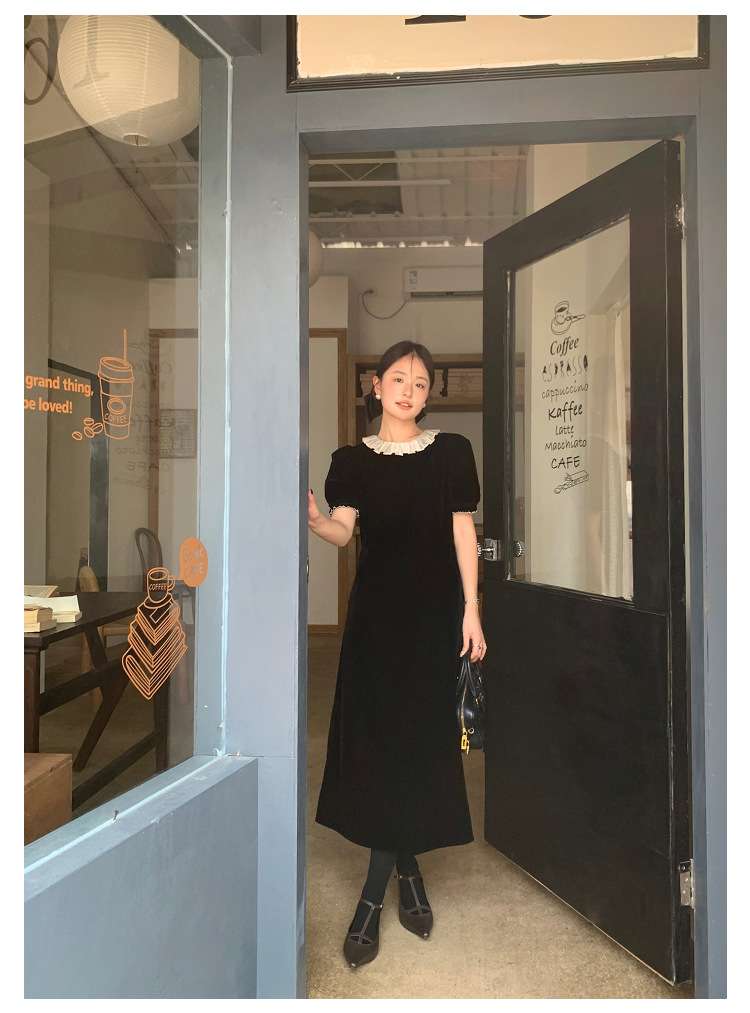 30代ファッション クラシカルフリルカラーワンピース