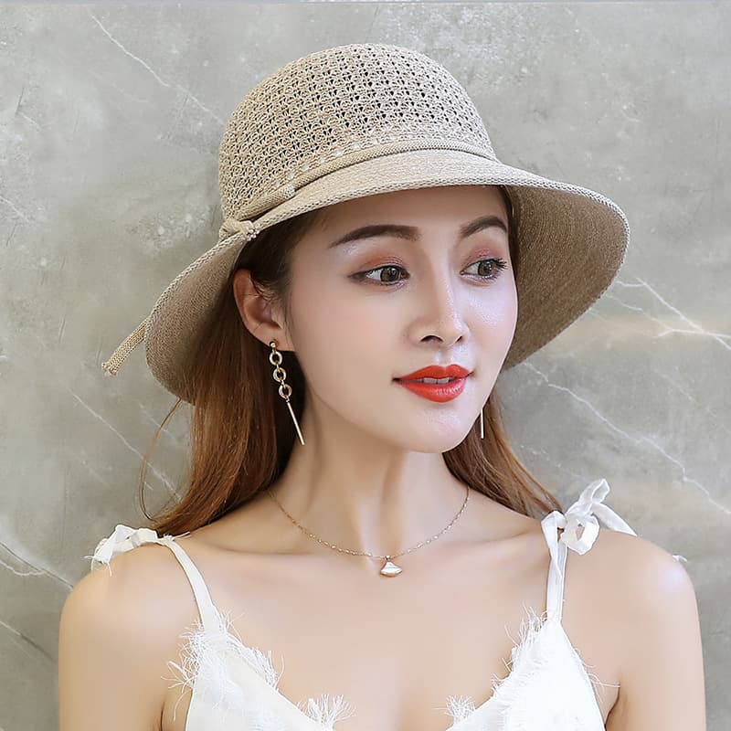 30代ファッション 帽子 涼やか編み目リゾート麦わら帽子