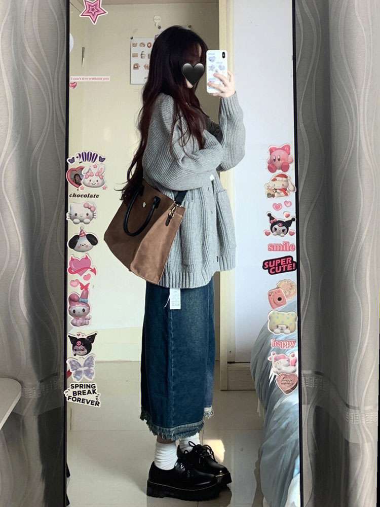 30代ファッション ヴィンテージ風デニムロングスカート