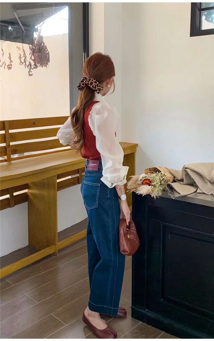 30代ファッション レトロ風ハイウエストワイドパンツ