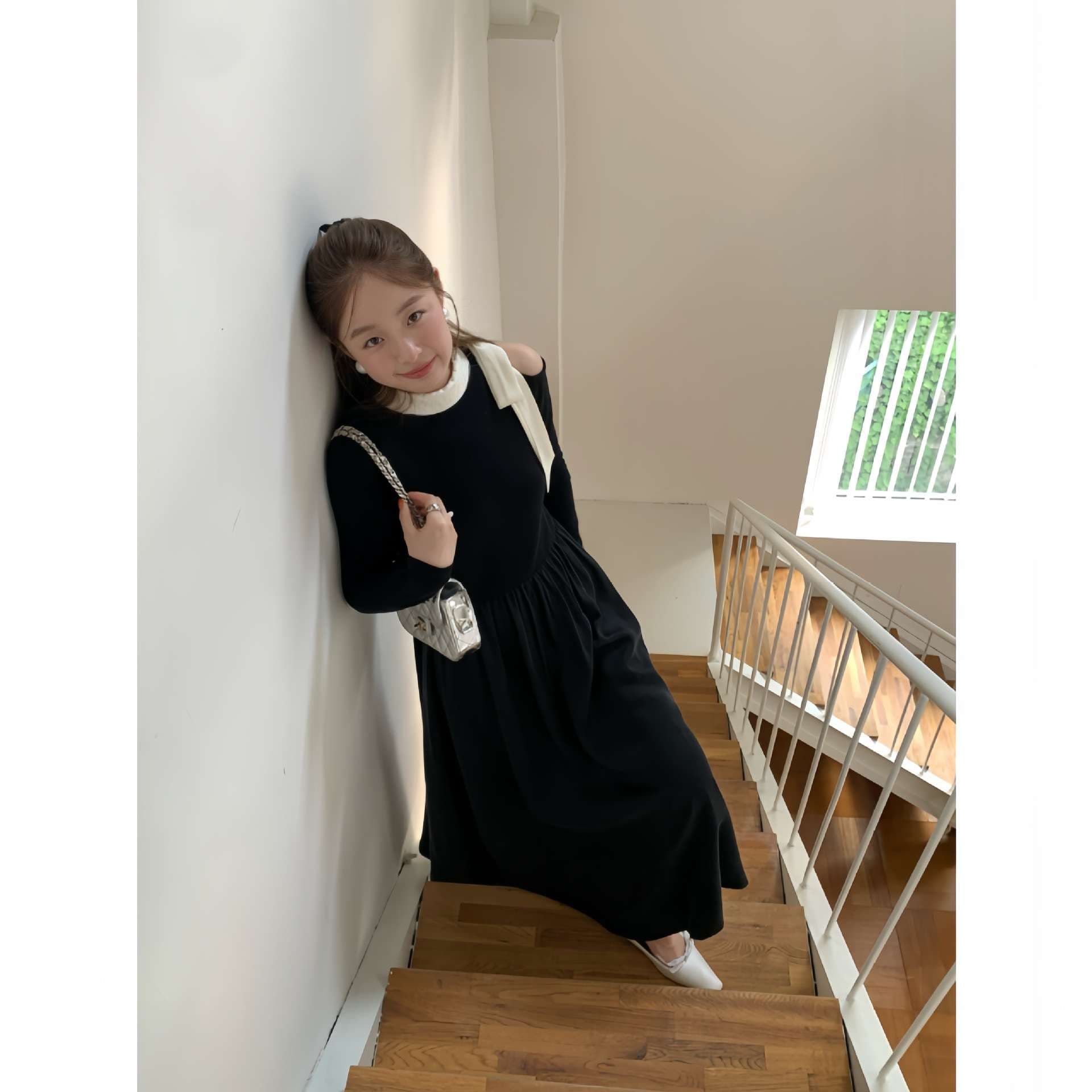 30代ファッション 優美なカットアウトデザインワンピース