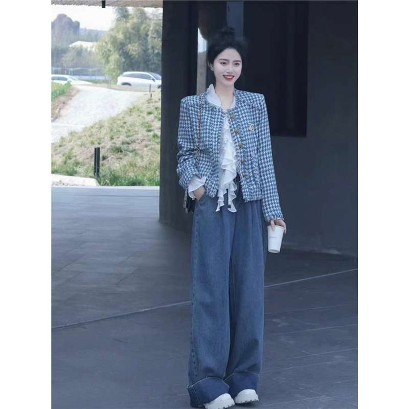 30代ファッション  千鳥格子ツイードジャケット