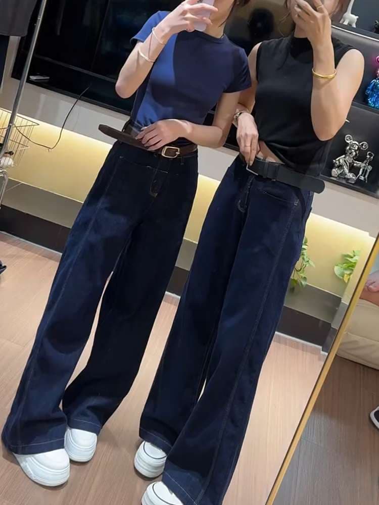 30代ファッション ゆったりワイドデニムパンツ