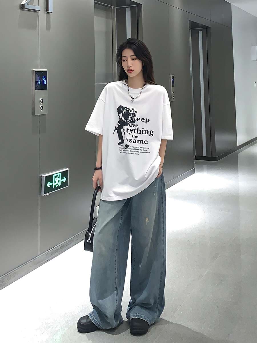 30代ファッション リラックスワイドデニムパンツ