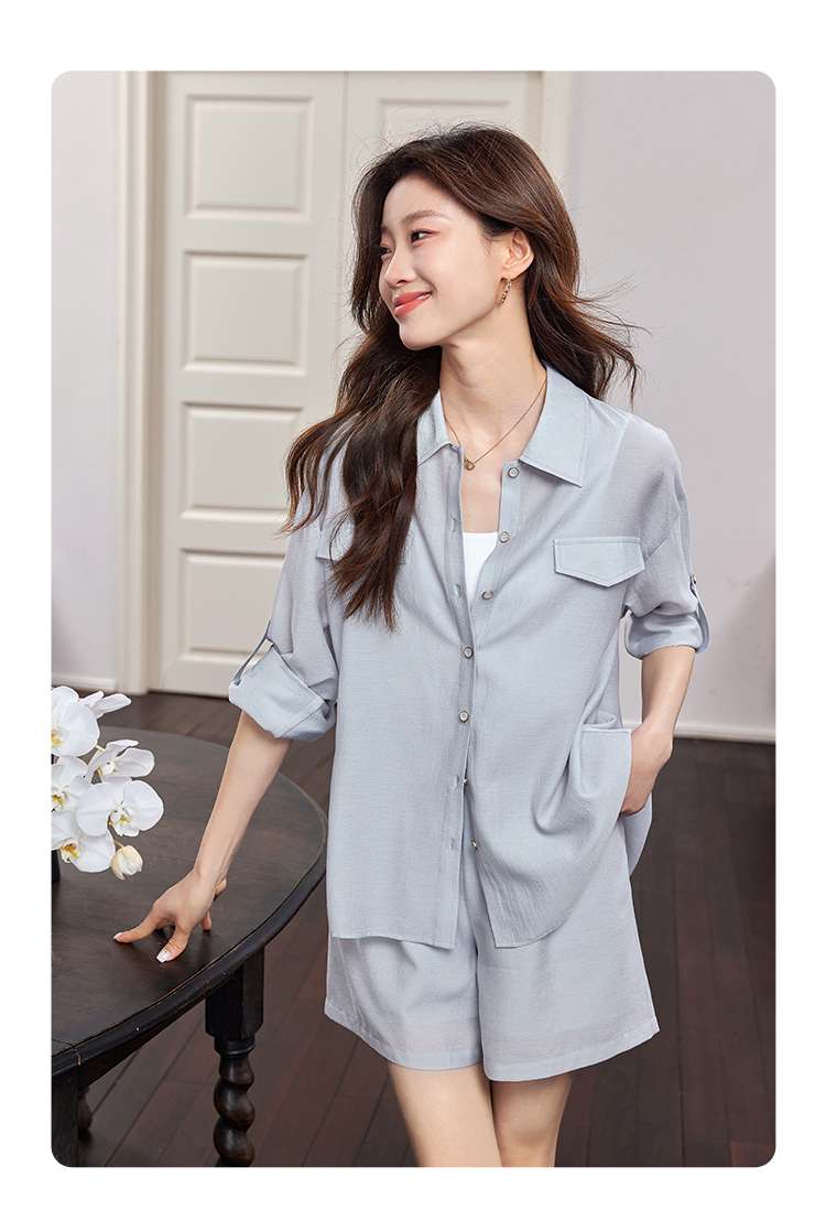 30代ファッション 上品シャツ＆ショートパンツセット