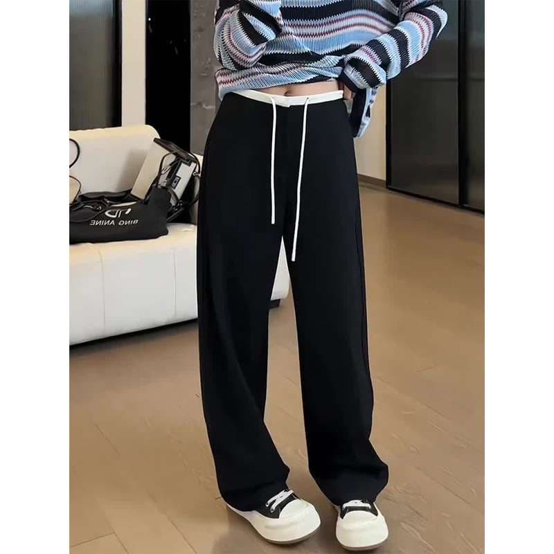 30代ファッション ドローストリング付きワイドパンツ