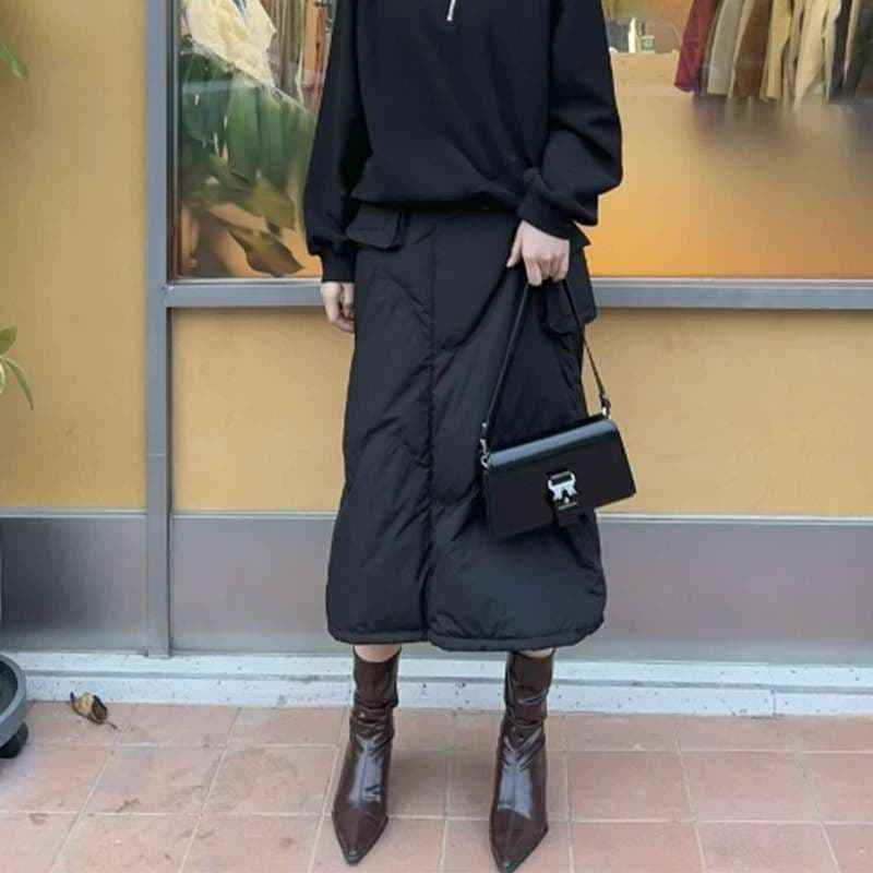 30代ファッション 中綿入りキルティングロングスカート