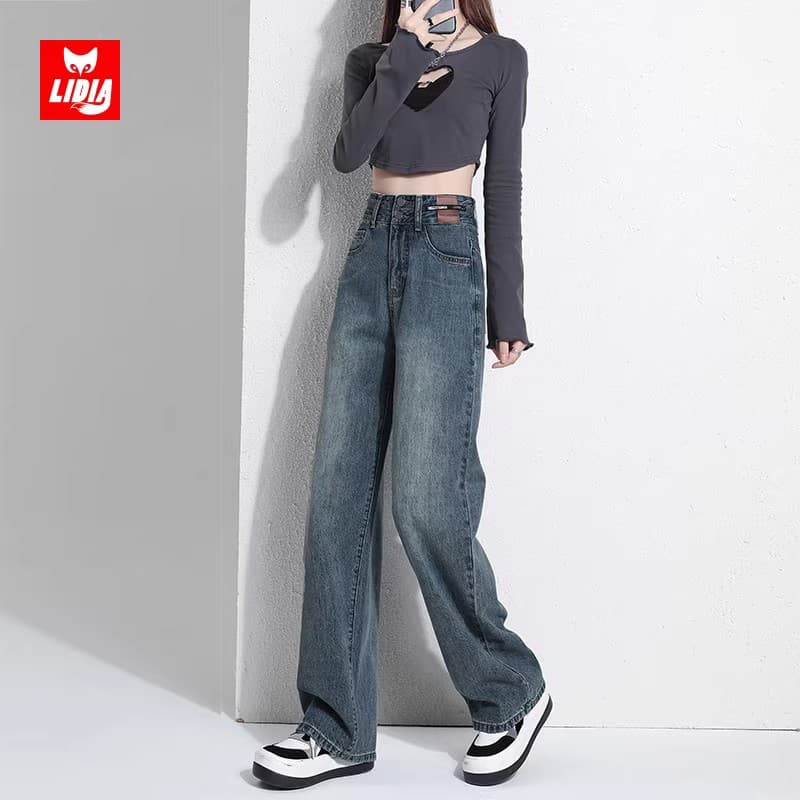 30代ファッション ハイウエスト ワイドデニムパンツ