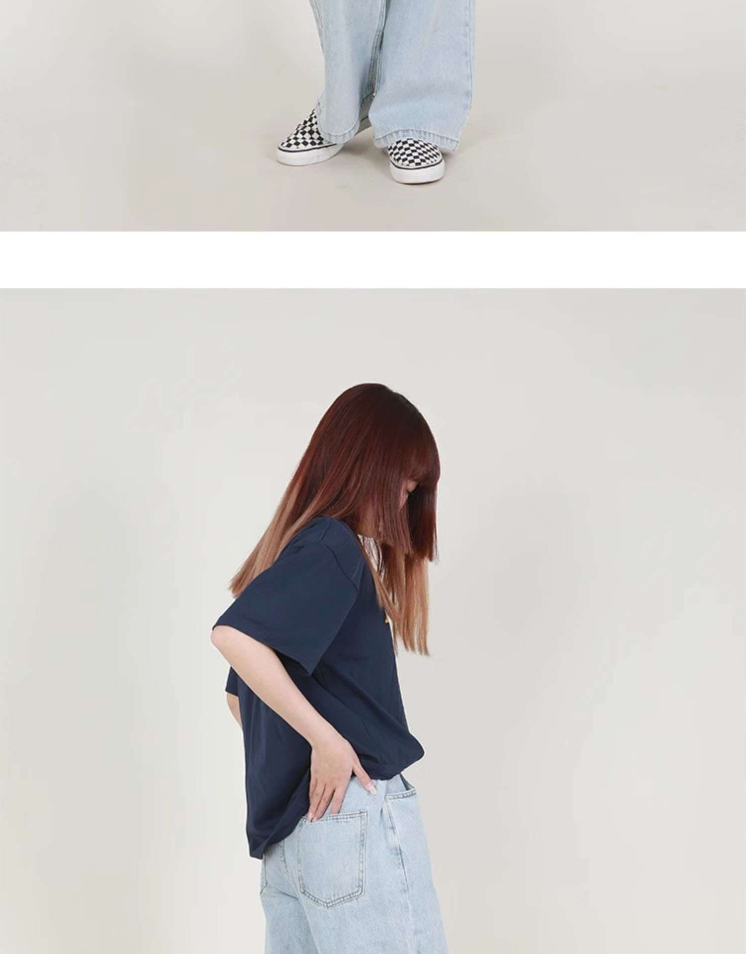 30代ファッション ゆったりストレートデニムパンツ
