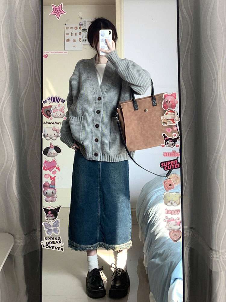 30代ファッション ヴィンテージ風デニムロングスカート