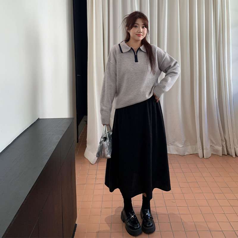 30代ファッション レトロ風ロングフレアスカート