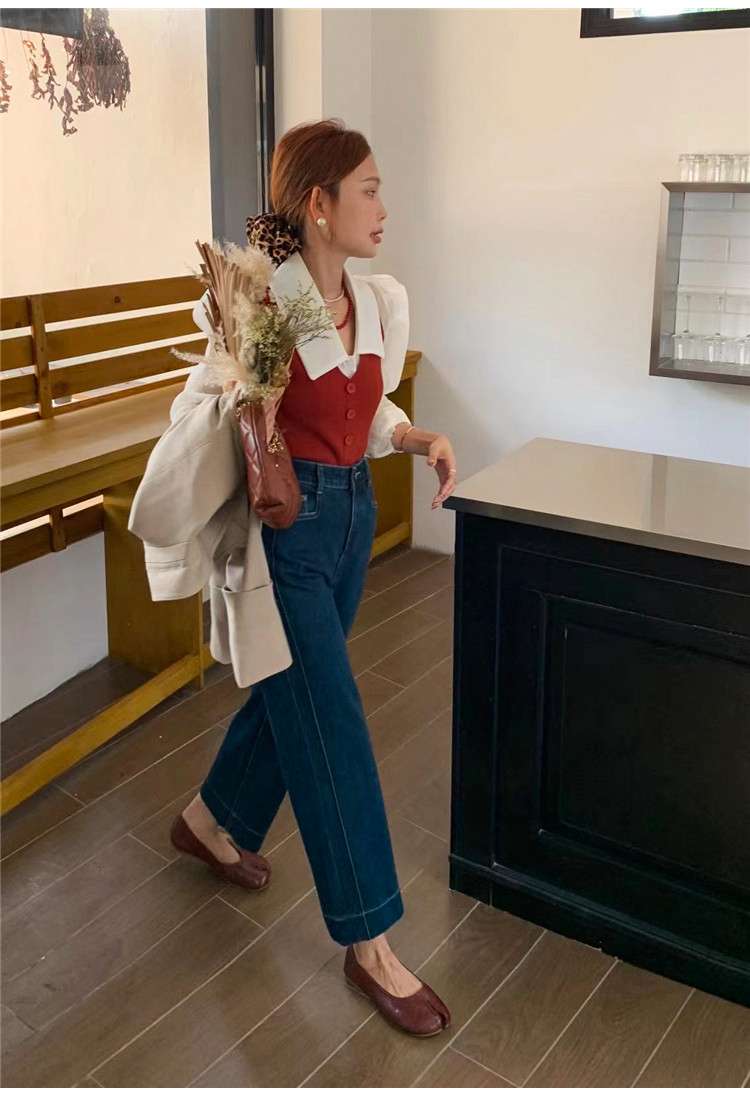 30代ファッション レトロ風ハイウエストワイドパンツ