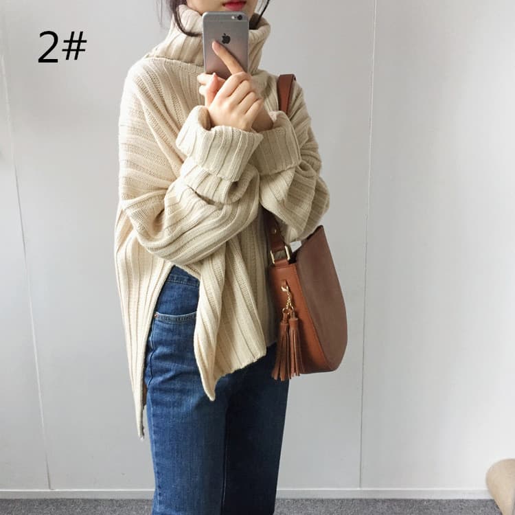 30代ファッション 体型カバー タートルネック編みニットセーター