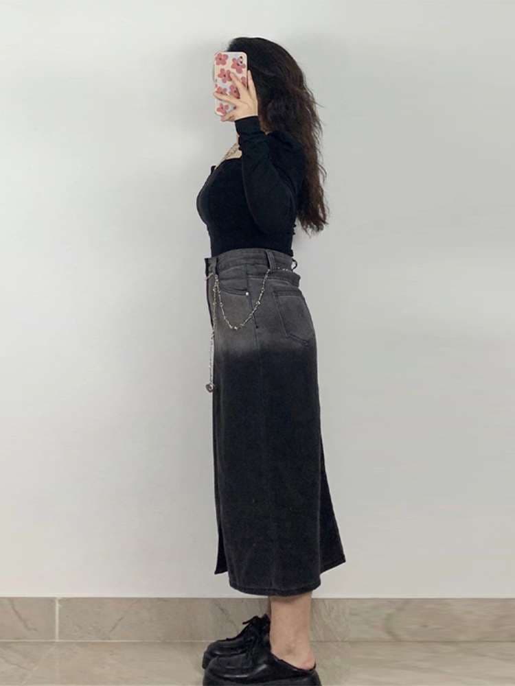 30代ファッション 大人のロングデニムスカート
