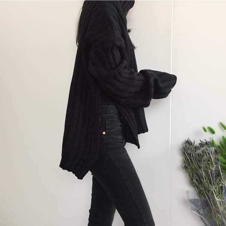 30代ファッション 体型カバー タートルネック編みニットセーター