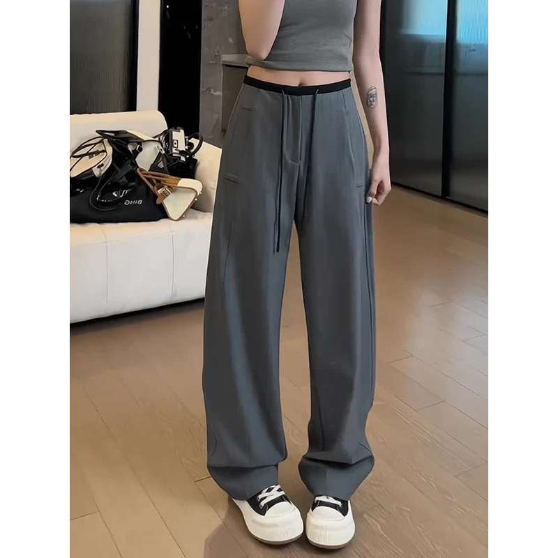 30代ファッション ドローストリング付きワイドパンツ