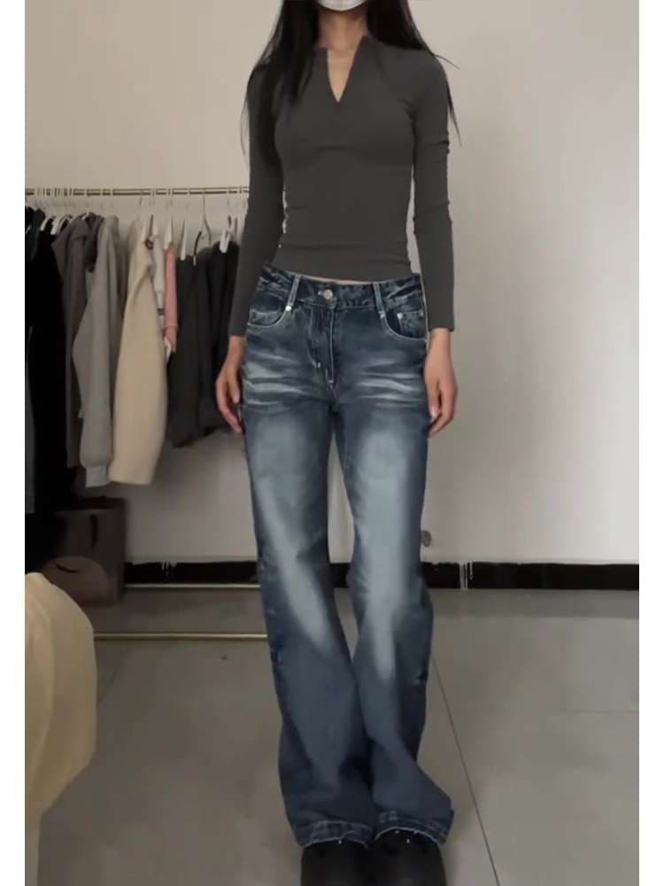 30代ファッション ルーズフィットワイドデニムパンツ