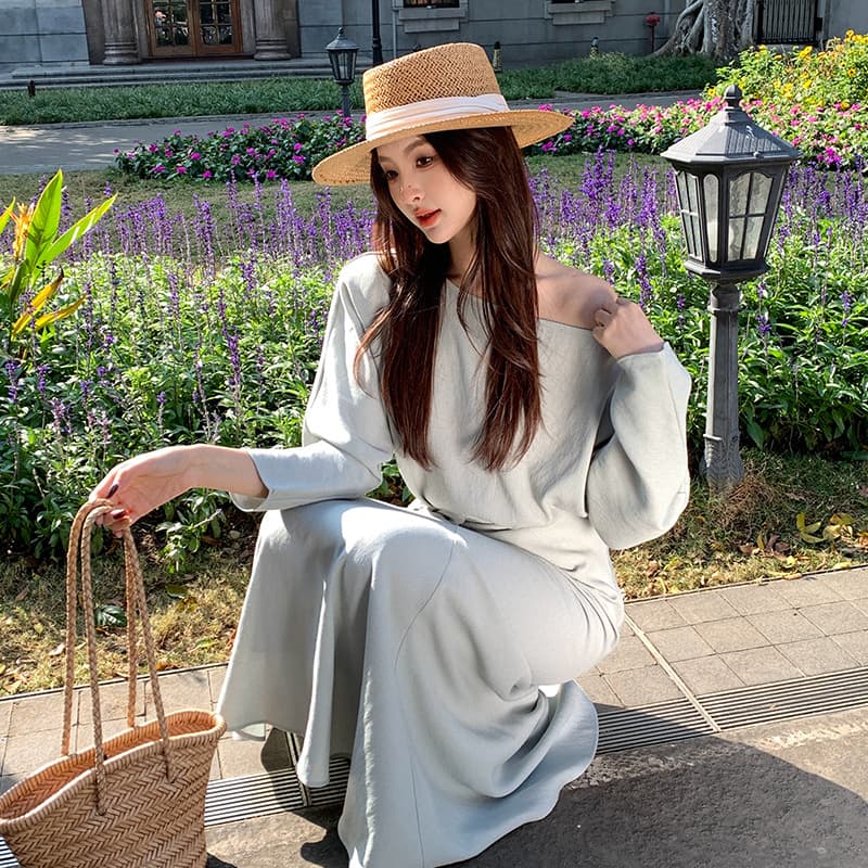 30代ファッション オフショルダー マキシワンピース