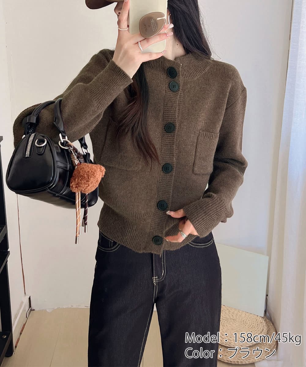 30代ファッション ショート丈ニットカーディガン ポケット付き