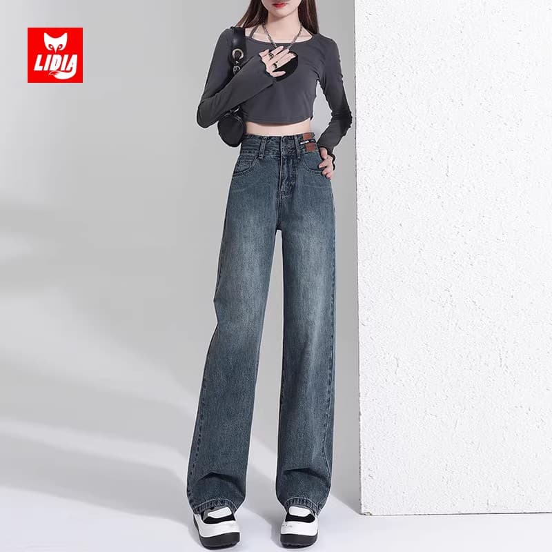 30代ファッション ハイウエスト ワイドデニムパンツ