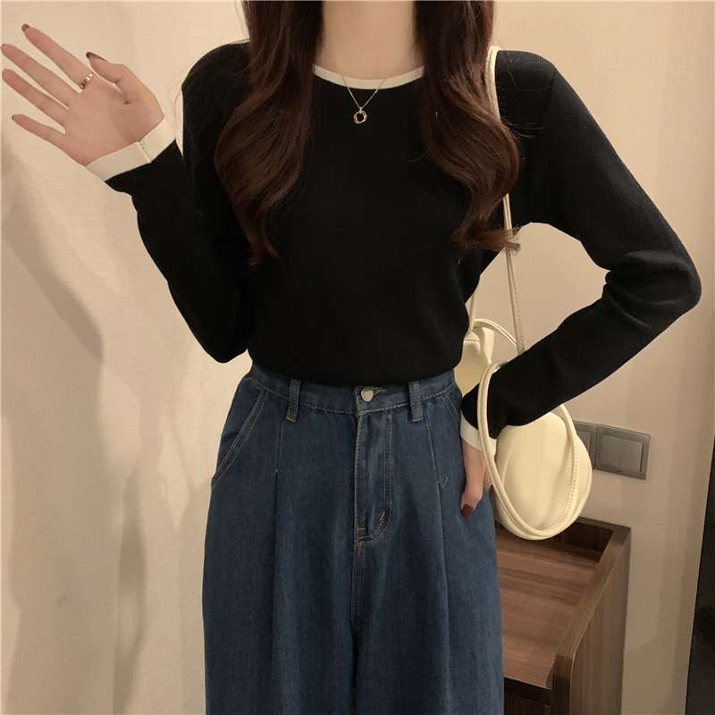 30代ファッション  コントラストトリムカットソー
