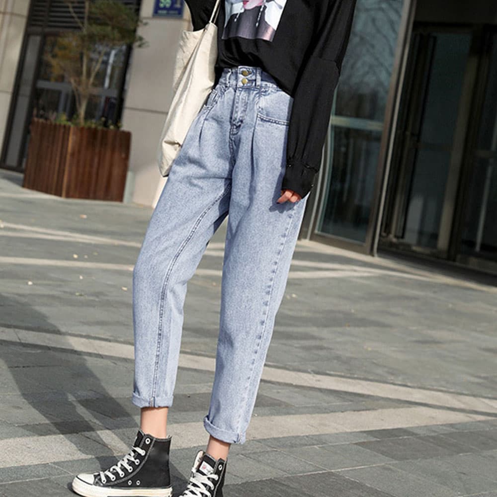 30代ファッション ハイウエストデニムパンツ レディース ゆったりストレート