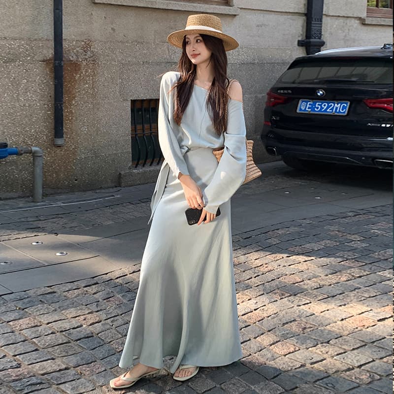 30代ファッション オフショルダー マキシワンピース
