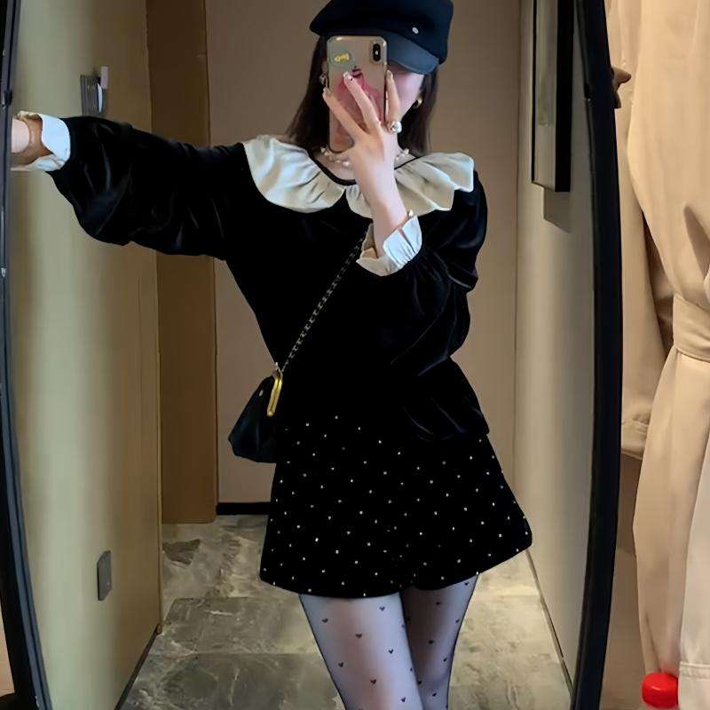 30代ファッション ドット柄キュロットパンツ