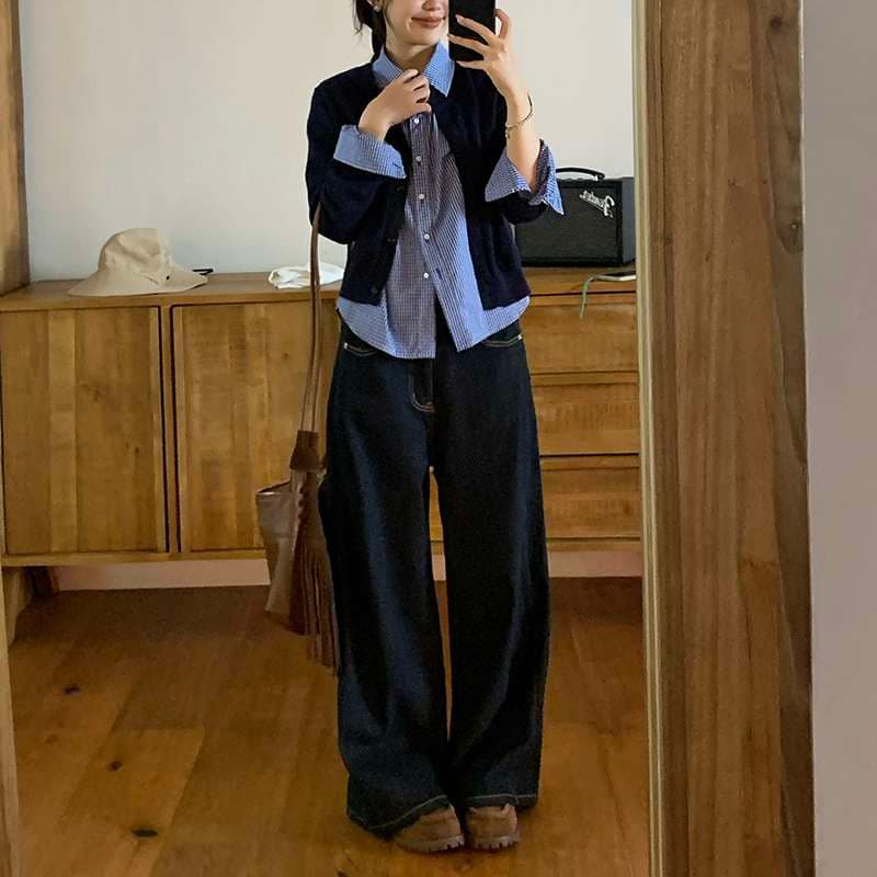 30代ファッション ワイドシルエットデニムパンツ