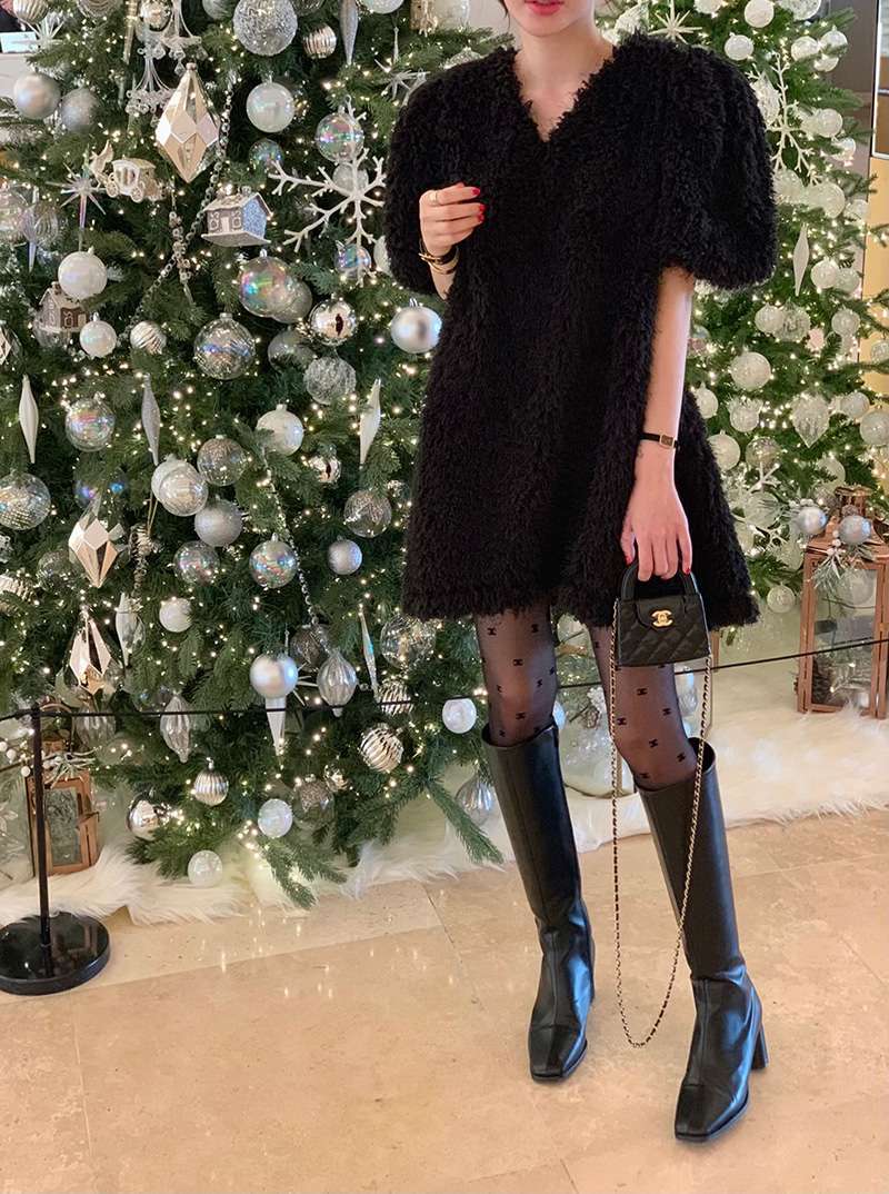 30代ファッション もこもこ冬のミニワンピース