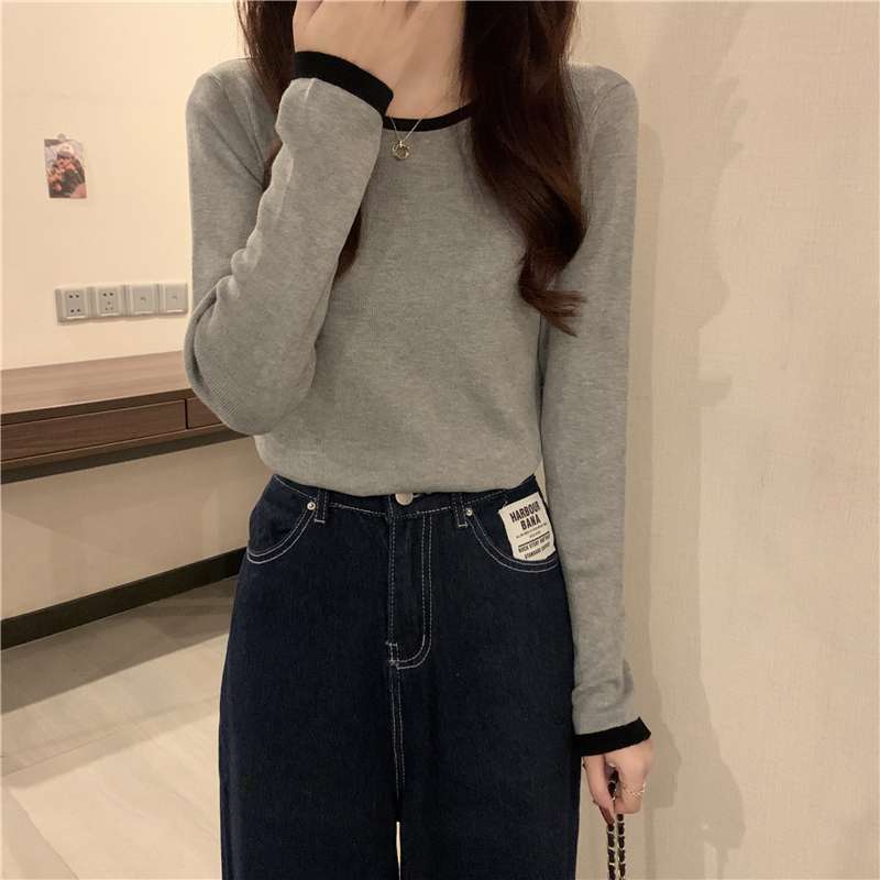 30代ファッション  コントラストトリムカットソー