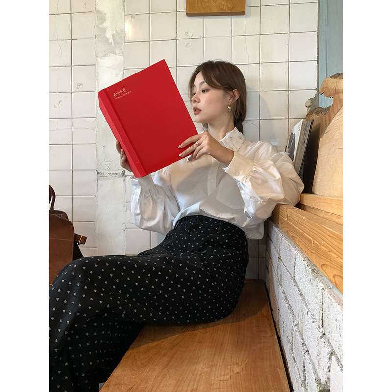 30代ファッション ハートドット柄ストレートパンツ